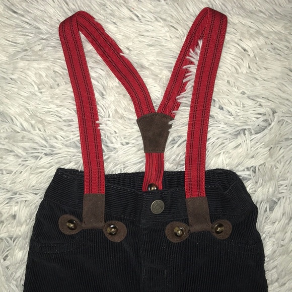 Black suede like pants with suspenders - Picture 2 of 3